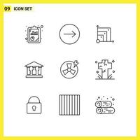 Mobile Interface Outline Set of 9 Pictograms of factory power system fan building Editable Vector Design Elements