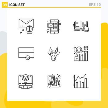 9 Universal Outlines Set for Web and Mobile Applications bull adornment lesson payment finance Editable Vector Design Elements