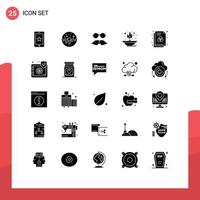 Pack of 25 creative Solid Glyphs of lamp fire sweet light glasses Editable Vector Design Elements