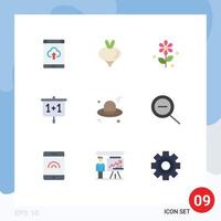 Pack of 9 Modern Flat Colors Signs and Symbols for Web Print Media such as cap school spring presentation chart Editable Vector Design Elements