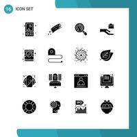 Set of 16 Commercial Solid Glyphs pack for data share space hand magnifying glass Editable Vector Design Elements