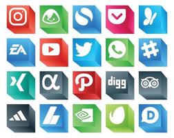 paquete de 20 íconos de redes sociales que incluye ruta xing youtube chat whatsapp vector