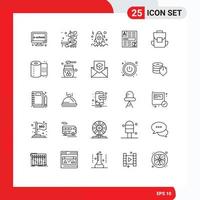 25 User Interface Line Pack of modern Signs and Symbols of multimedia internet app code browser Editable Vector Design Elements