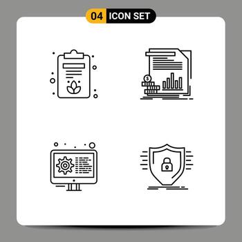 4 User Interface Line Pack of modern Signs and Symbols of clipboard development economy information settings Editable Vector Design Elements