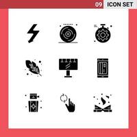 9 Universal Solid Glyphs Set for Web and Mobile Applications banking slogan gear sign quinn feather Editable Vector Design Elements