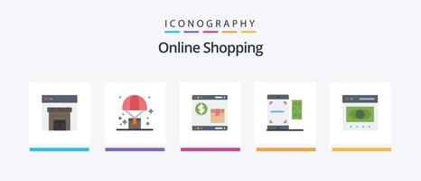 paquete de iconos planos de 5 compras en línea que incluye San Valentín. escanear. Internet. qr web. diseño de iconos creativos vector