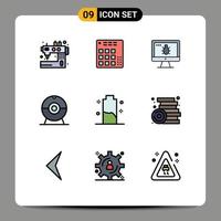 Universal Icon Symbols Group of 9 Modern Filledline Flat Colors of battery camera live cam screen Editable Vector Design Elements