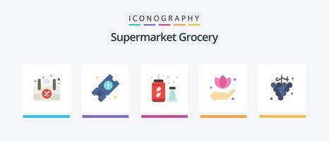 Grocery Flat 5 Icon Pack Including . water bottle. grape. food. Creative Icons Design vector