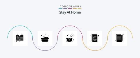 Stay At Home Glyph 5 Icon Pack Including writing. content. pillow. work list. check list vector