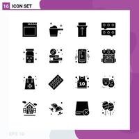 Universal Icon Symbols Group of 16 Modern Solid Glyphs of books healthcare slide health message Editable Vector Design Elements