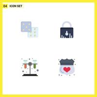 Set of 4 Vector Flat Icons on Grid for dice tube lock shopping medical Editable Vector Design Elements