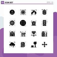 Modern Set of 16 Solid Glyphs and symbols such as charge tactics fire strategy transportation Editable Vector Design Elements