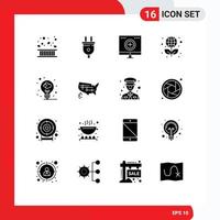 Mobile Interface Solid Glyph Set of 16 Pictograms of science globe power plug education medicine Editable Vector Design Elements