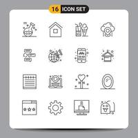 Modern Set of 16 Outlines Pictograph of map pin shack location ice cream Editable Vector Design Elements