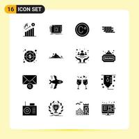 Pack of 16 Modern Solid Glyphs Signs and Symbols for Web Print Media such as currency bricks climate brick security Editable Vector Design Elements