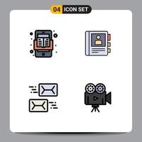 Set of 4 Modern UI Icons Symbols Signs for book communication read diary letter Editable Vector Design Elements