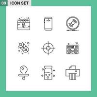 9 iconos creativos, signos y símbolos modernos de nutrición, comida, plato posterior, registro, elementos de diseño vectorial editables vector