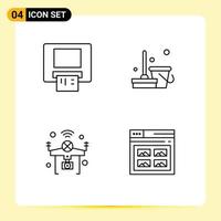 Set of 4 Commercial Filledline Flat Colors pack for atm iot broom sweep wifi Editable Vector Design Elements