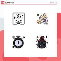 Set of 4 Vector Filledline Flat Colors on Grid for eid health arabic bone direction Editable Vector Design Elements