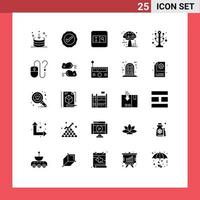 25 Thematic Vector Solid Glyphs and Editable Symbols of furniture poison tick mushroom amanita Editable Vector Design Elements