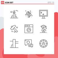 Universal Icon Symbols Group of 9 Modern Outlines of mouse mac height app hammer Editable Vector Design Elements