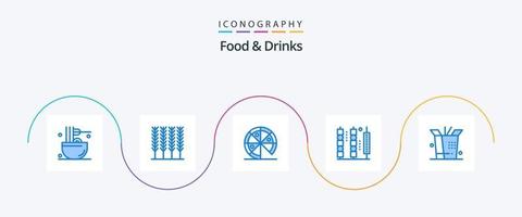 Paquete de 5 íconos azules de alimentos y bebidas que incluye wok. vara. alimento. carne. alimento vector