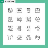 Pictogram Set of 16 Simple Outlines of hologram present search gift system Editable Vector Design Elements