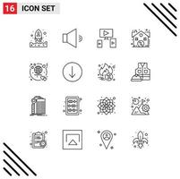 Set of 16 Modern UI Icons Symbols Signs for travel passport video honeymoon real Editable Vector Design Elements