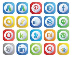 paquete de 20 íconos de redes sociales que incluye wordpress xiaomi overflow msn opera vector