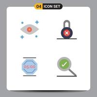 4 Thematic Vector Flat Icons and Editable Symbols of eye work lock stop work complete Editable Vector Design Elements