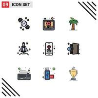 conjunto de 9 iconos de ui modernos símbolos signos para pasatiempos inicio india cohete árbol elementos de diseño vectorial editables vector