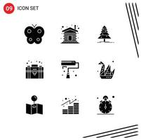 Group of 9 Modern Solid Glyphs Set for brush private tree portfolio business Editable Vector Design Elements