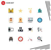 Flat Color Pack of 16 Universal Symbols of award office left business architecture Editable Pack of Creative Vector Design Elements