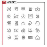 Universal Icon Symbols Group of 25 Modern Lines of devices gear sport content calender Editable Vector Design Elements