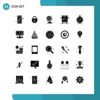 Editable Vector Line Pack of 25 Simple Solid Glyphs of navigation compass earth school bus education Editable Vector Design Elements