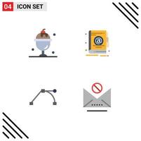 símbolos de iconos universales grupo de 4 iconos planos modernos de punto de comida información de oficina dulce elementos de diseño de vectores editables