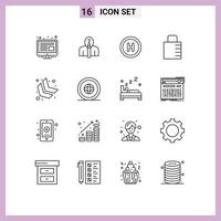 Outline Pack of 16 Universal Symbols of down left arrow medical security lock pad Editable Vector Design Elements