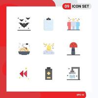 Set of 9 Vector Flat Colors on Grid for fire fast document food corporate Editable Vector Design Elements