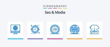Seo and Media Blue 5 Icon Pack Including seo. media. search. engine. optimization. Creative Icons Design vector