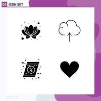 4 Universal Solid Glyphs Set for Web and Mobile Applications lotus shopping cloud coupon heart Editable Vector Design Elements