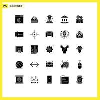 Group of 25 Solid Glyphs Signs and Symbols for cinema web empty school police security Editable Vector Design Elements