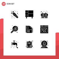 9 Universal Solid Glyphs Set for Web and Mobile Applications business investment rack search find Editable Vector Design Elements