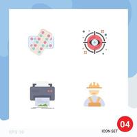 Editable Vector Line Pack of 4 Simple Flat Icons of medicine view tablet focus printer Editable Vector Design Elements