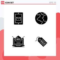 4 Thematic Vector Solid Glyphs and Editable Symbols of mobile setting support world web Editable Vector Design Elements