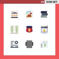 User Interface Pack of 9 Basic Flat Colors of alert security files american sheild Editable Vector Design Elements