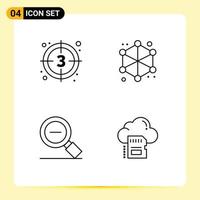 Set of 4 Modern UI Icons Symbols Signs for countdown less start data magnifying glass Editable Vector Design Elements