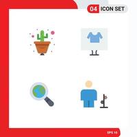 User Interface Pack of 4 Basic Flat Icons of cactus ecommerce flower pot e magnifying glass Editable Vector Design Elements