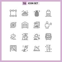 16 iconos creativos, signos y símbolos modernos de flor, interfaz de alimentos bajos, piña, elementos de diseño vectorial editables vector