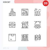 Pack of 9 Modern Outlines Signs and Symbols for Web Print Media such as city kitchen tree bread rolling Editable Vector Design Elements