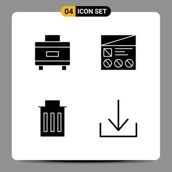 conjunto de 4 glifos sólidos vectoriales en la cuadrícula para la interfaz de vacaciones fi ui elementos de diseño vectorial editables por el usuario vector